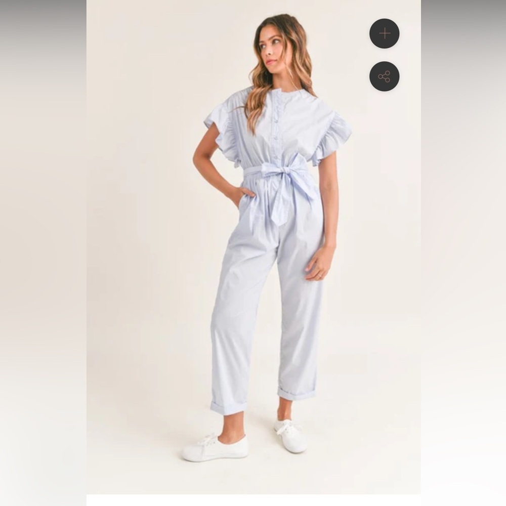 MABLE Soft Blue Ruffle Sleeve Jumpsuit